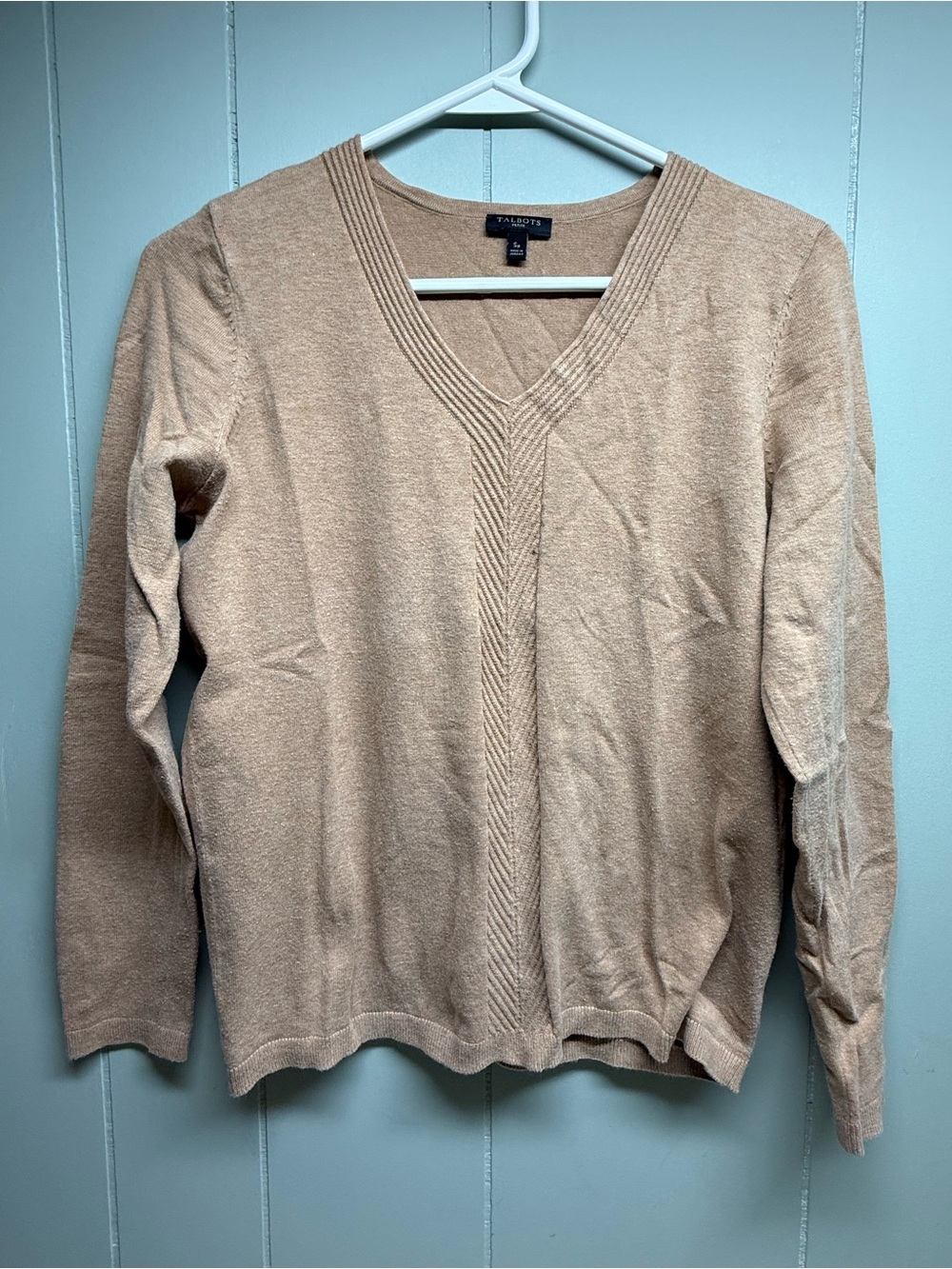 Talbots V-Neck Sweater in Light Camel
